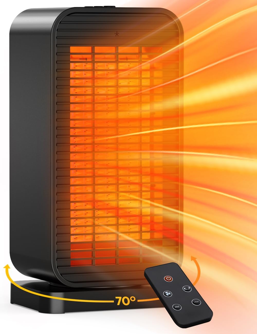 BALKO Space Heater, Portable Electric Heaters for Indoor Use with Thermostat, Fan Mode, Remote Control, Tip-over & Overheat Protection, 1500W PTC Ceramic Safety Heaters for Large Room/Office/Bedroom