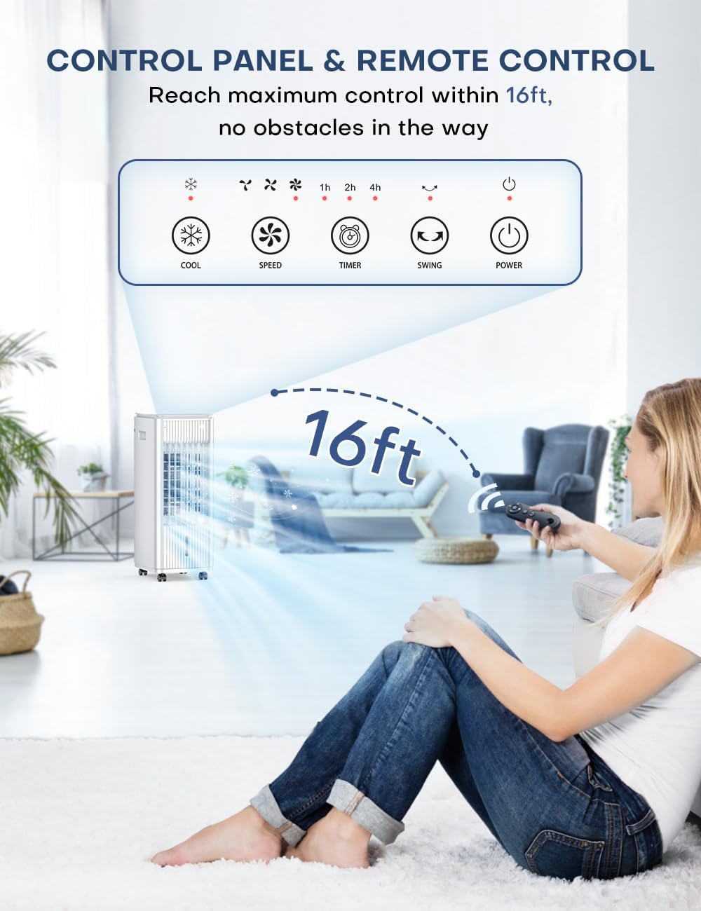 BALKO Swamp Cooler Air Conditioner w/Double Tanks, Smart Timer, 3 Ice Packs, 25-INCH Evaporative Air Cooler, 60W Windowless Air Conditioner, 70ยฐ Oscillation,3-Speed Portable Air Conditioners for Room