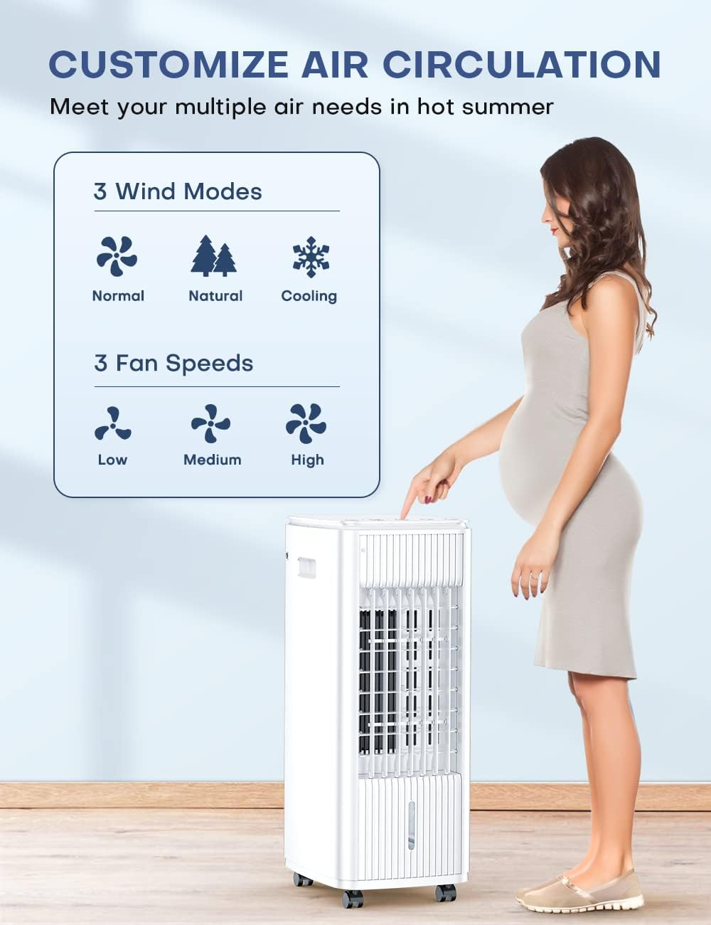 BALKO Swamp Cooler Air Conditioner w/Double Tanks, Smart Timer, 3 Ice Packs, 25-INCH Evaporative Air Cooler, 60W Windowless Air Conditioner, 70ยฐ Oscillation,3-Speed Portable Air Conditioners for Room
