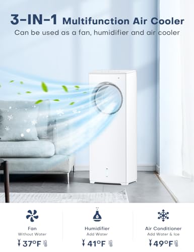 BALKO 32 INCH Evaporative Air Cooler, Windowless Swamp Cooler Air Conditioner w/Sleep/Natural/Normal/Cool Mode, 3 Speeds, Remote & Smart Timer for Auto-Off, Bladeless Portable Air Cooler for Room