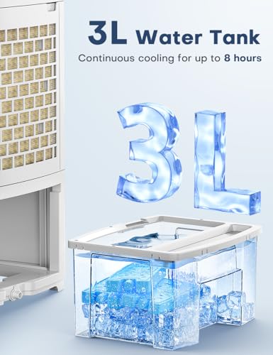 BALKO 32 INCH Evaporative Air Cooler, Windowless Swamp Cooler Air Conditioner w/Sleep/Natural/Normal/Cool Mode, 3 Speeds, Remote & Smart Timer for Auto-Off, Bladeless Portable Air Cooler for Room