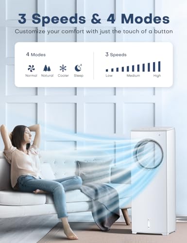 BALKO 32 INCH Evaporative Air Cooler, Windowless Swamp Cooler Air Conditioner w/Sleep/Natural/Normal/Cool Mode, 3 Speeds, Remote & Smart Timer for Auto-Off, Bladeless Portable Air Cooler for Room