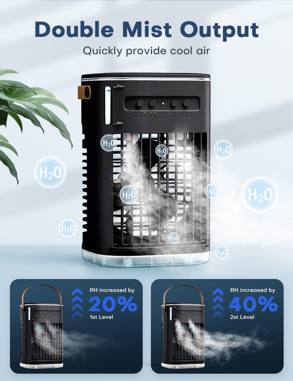 BALKO 3-IN-1 Personal Air Conditioner with Remote, 3 Speeds, 7-Color Night Light, USB Powered Small Air Cooler, Quiet & Powerful Cooling Fan, Mini Evaporative Air Cooler for Room Car Bedroom - Black