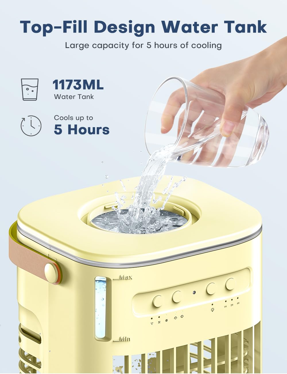 BALKO 3-IN-1 Personal Air Conditioner with Remote, 3 Speeds, 7-Color Night Light, USB Powered Small Air Cooler, Quiet & Powerful Cooling Fan, Mini Evaporative Air Cooler for Room Car - Yellow