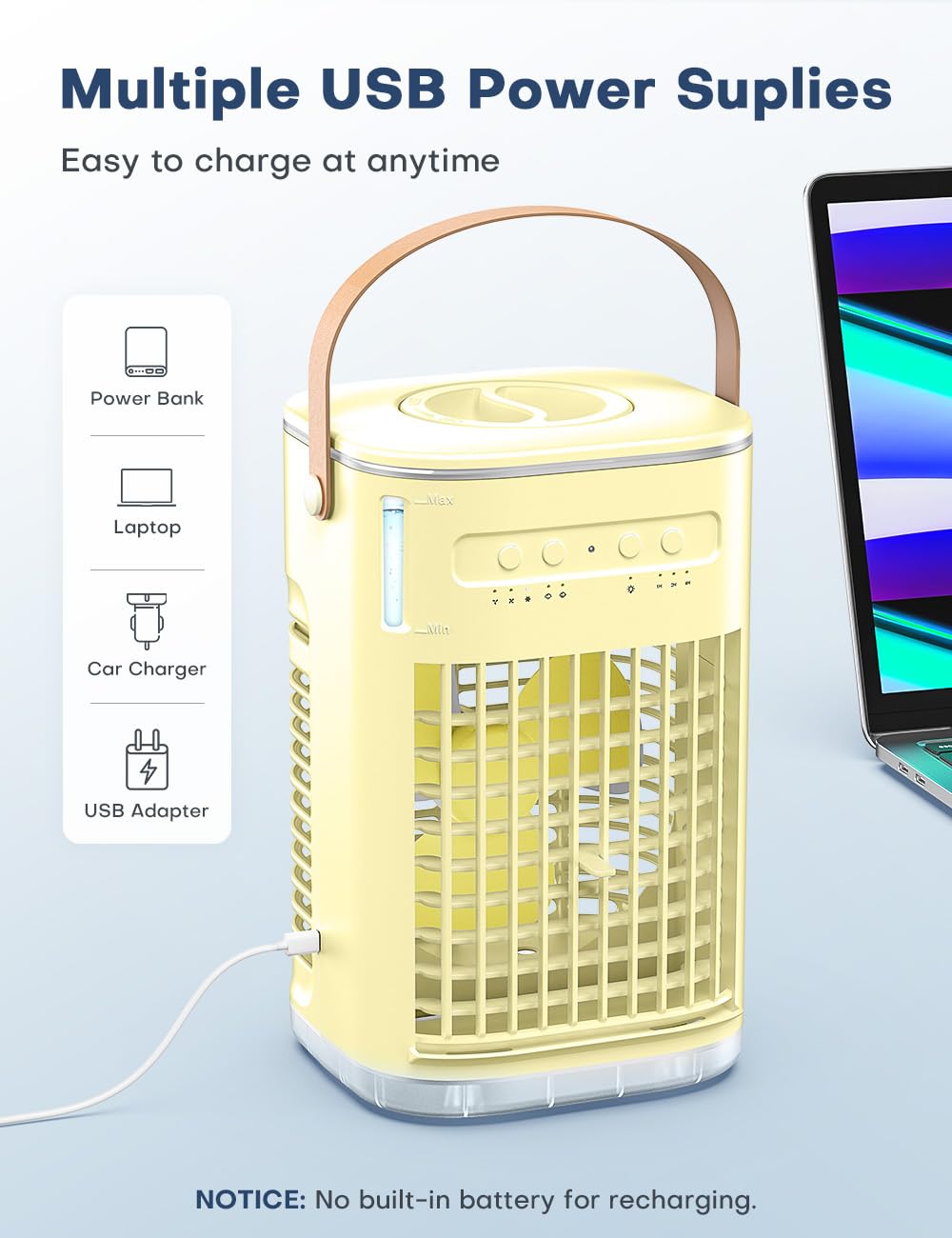 BALKO 3-IN-1 Personal Air Conditioner with Remote, 3 Speeds, 7-Color Night Light, USB Powered Small Air Cooler, Quiet & Powerful Cooling Fan, Mini Evaporative Air Cooler for Room Car - Yellow