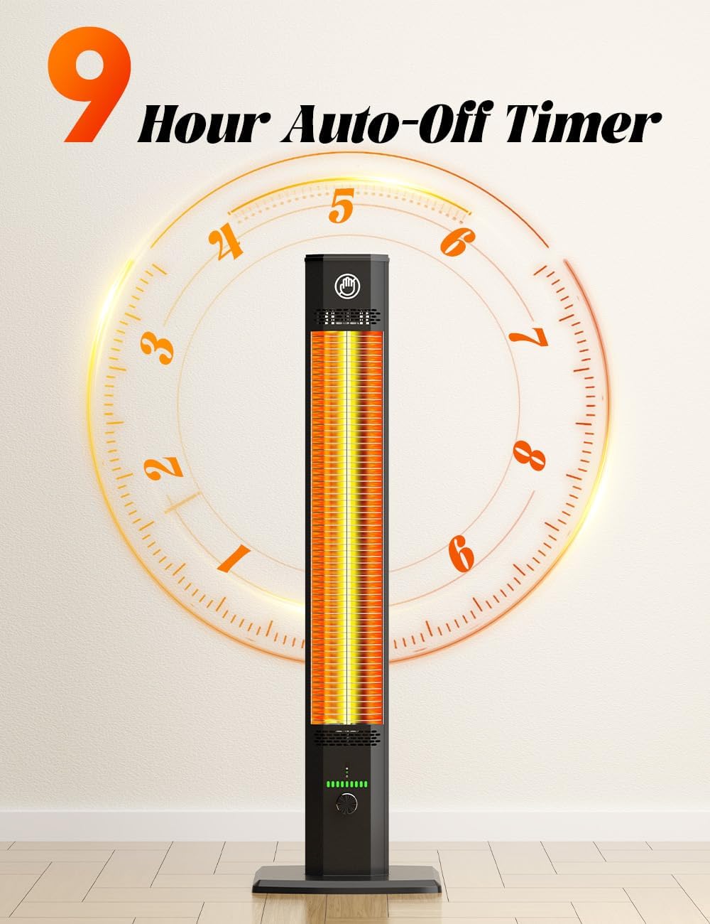 BALKO 42INCH Outdoor Heater, 9 Heat Levels & 540Min Timer, Child Safety Lock, IP65 Waterproof Garage Heater, 1500W Infrared Heating,Tip-Over & Overheat Protection, Patio Heaters for Outdoor Use Indoor