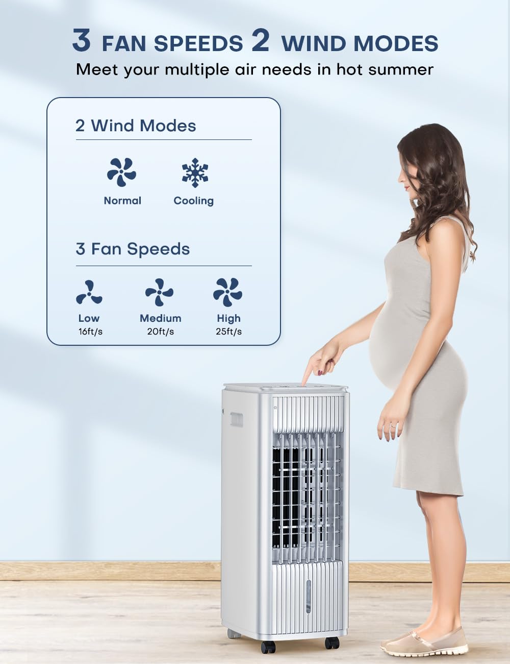 BALKO 25-INCH Evaporative Air Cooler, Swamp Cooler Air Conditioner w/Double Tanks, Smart Timer, 3 Ice Packs, 60W Windowless Air Conditioner, 70ยฐ Oscillation,3-Speed Portable Air Conditioners for Room
