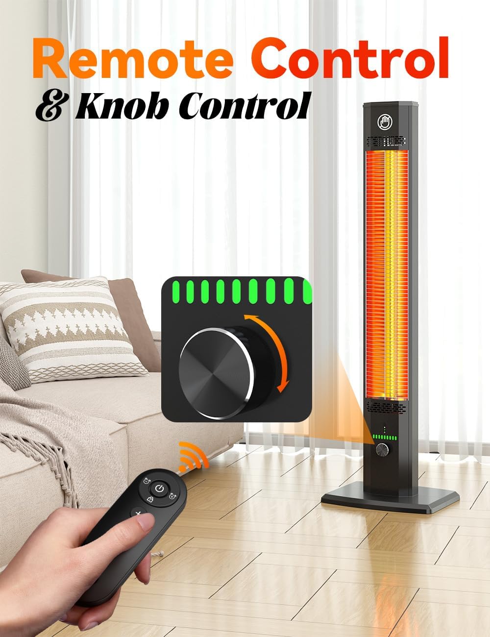 BALKO 42INCH Outdoor Heater, 9 Heat Levels & 540Min Timer, Child Safety Lock, IP65 Waterproof Garage Heater, 1500W Infrared Heating,Tip-Over & Overheat Protection, Patio Heaters for Outdoor Use Indoor