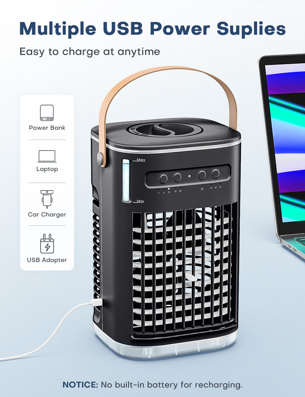 BALKO 3-IN-1 Personal Air Conditioner with Remote, 3 Speeds, 7-Color Night Light, USB Powered Small Air Cooler, Quiet & Powerful Cooling Fan, Mini Evaporative Air Cooler for Room Car Bedroom - Black