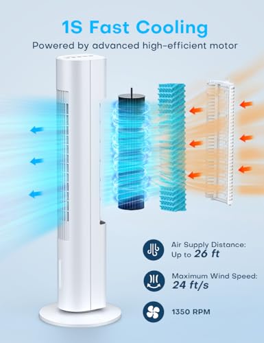 BALKO 35 INCH Evaporative Air Cooler, 2024 Upgraded Swamp Cooler Air Conditioner w/Cooling Mode, 3 Speeds, Smart Timer for Auto-Off, 20Ft Remote, 70° Wider Oscillation, Air Cooler for Room Bedroom