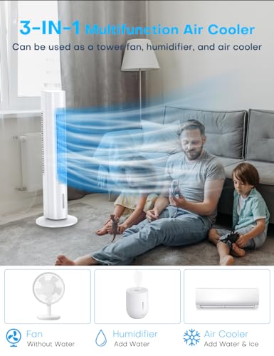 BALKO 35 INCH Evaporative Air Cooler, 2024 Upgraded Swamp Cooler Air Conditioner w/Cooling Mode, 3 Speeds, Smart Timer for Auto-Off, 20Ft Remote, 70° Wider Oscillation, Air Cooler for Room Bedroom