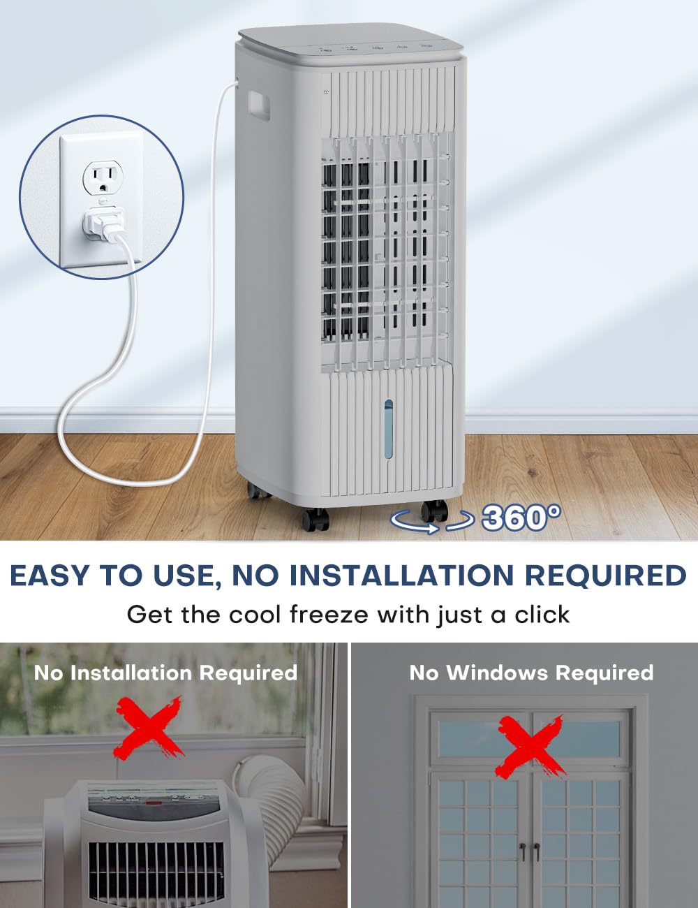 BALKO 25-INCH Evaporative Air Cooler, Swamp Cooler Air Conditioner w/Double Tanks, Smart Timer, 3 Ice Packs, 60W Windowless Air Conditioner, 70° Oscillation,3-Speed Portable Air Conditioners for Room