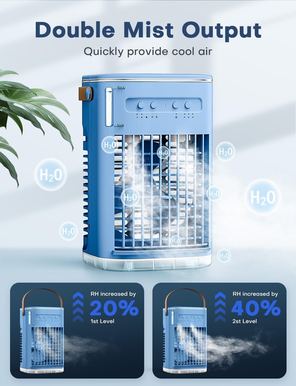 BALKO 3-IN-1 Personal Air Conditioner with Remote, 3 Speeds, 7-Color Night Light, USB Powered Small Air Cooler, Quiet & Powerful Cooling Fan - Blue