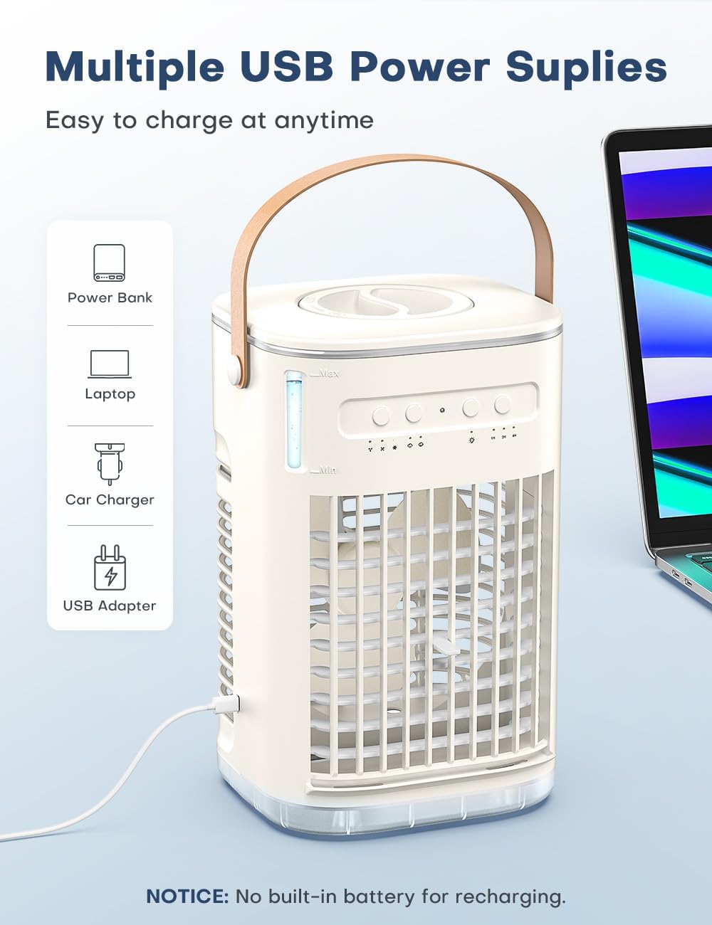 BALKO 3-IN-1 Personal Air Conditioner with Remote, 3 Speeds, 7-Color Night Light, USB Powered Small Air Cooler, Quiet & Powerful Cooling Fan, Mini Evaporative Air Cooler for Room Car - Off-White