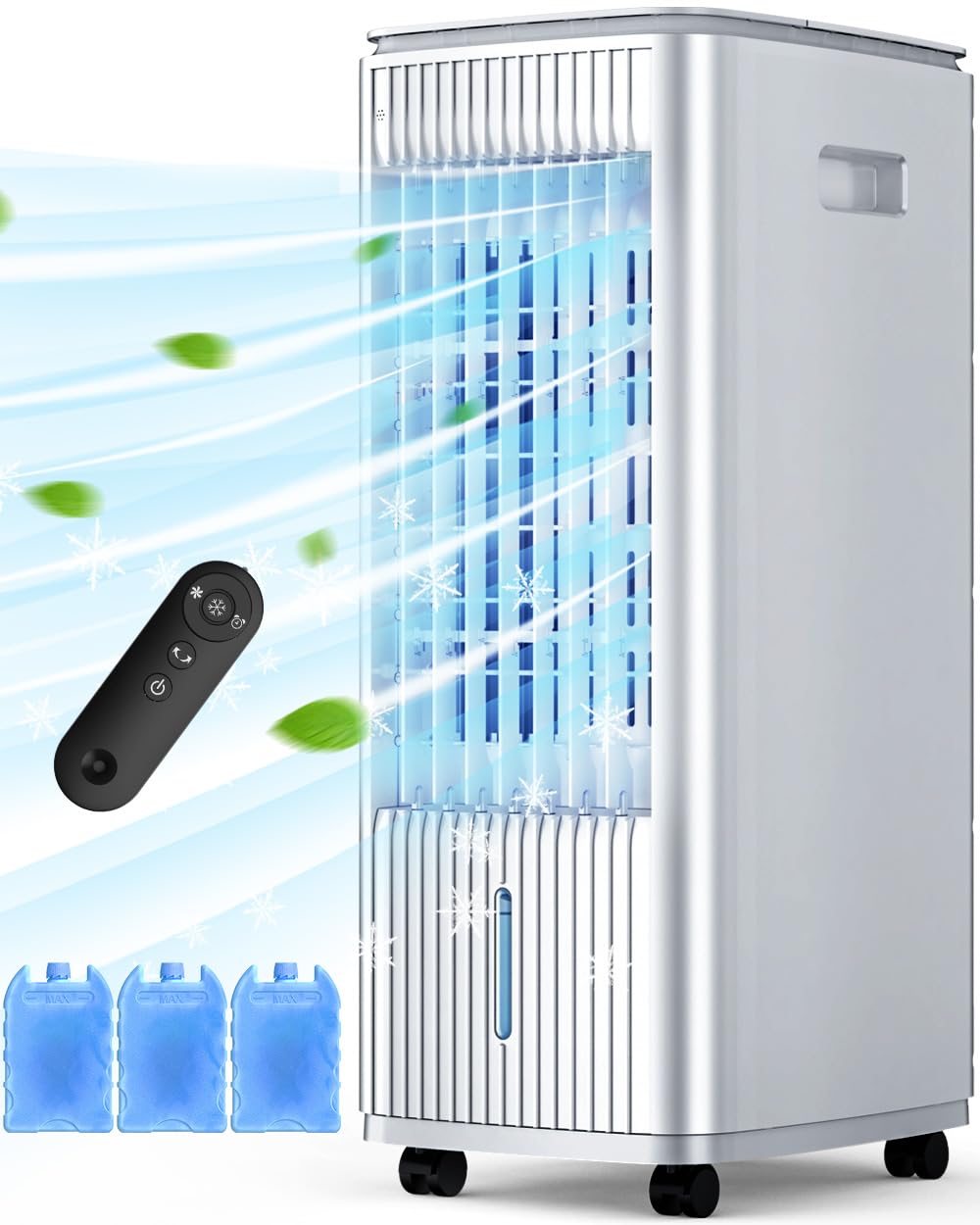 BALKO 25-INCH Evaporative Air Cooler, Swamp Cooler Air Conditioner w/Double Tanks, Smart Timer, 3 Ice Packs, 60W Windowless Air Conditioner, 70° Oscillation,3-Speed Portable Air Conditioners for Room