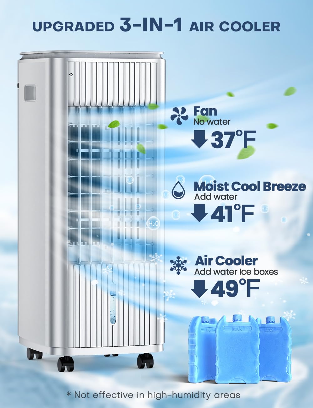 BALKO 25-INCH Evaporative Air Cooler, Swamp Cooler Air Conditioner w/Double Tanks, Smart Timer, 3 Ice Packs, 60W Windowless Air Conditioner, 70° Oscillation,3-Speed Portable Air Conditioners for Room