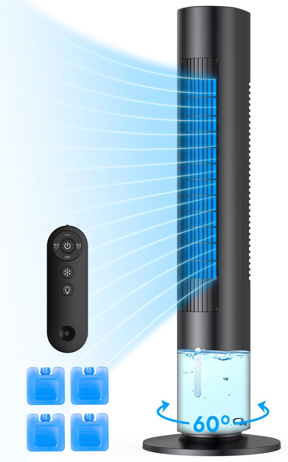BALKO 3-IN-1 Evaporative Air Cooler, 35-INCH Swamp Cooler Air Conditioner Portable for Room with Remote, 60° Oscillation, 7H Timer, 4 Ice Packs, Windowless Evaporative Cooler for Indoor Home Bedroom